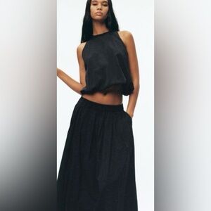 Black Zara Taffeta Balloon Puff Hem Sleeveless Top